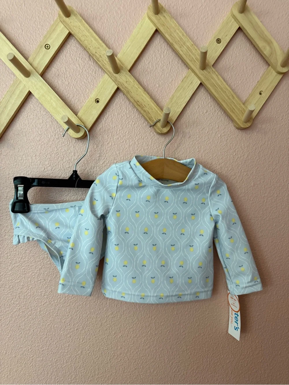 NWT Carter's Light Blue Lemon Print Long Sleeve Rash Guard & Bikini Bottoms